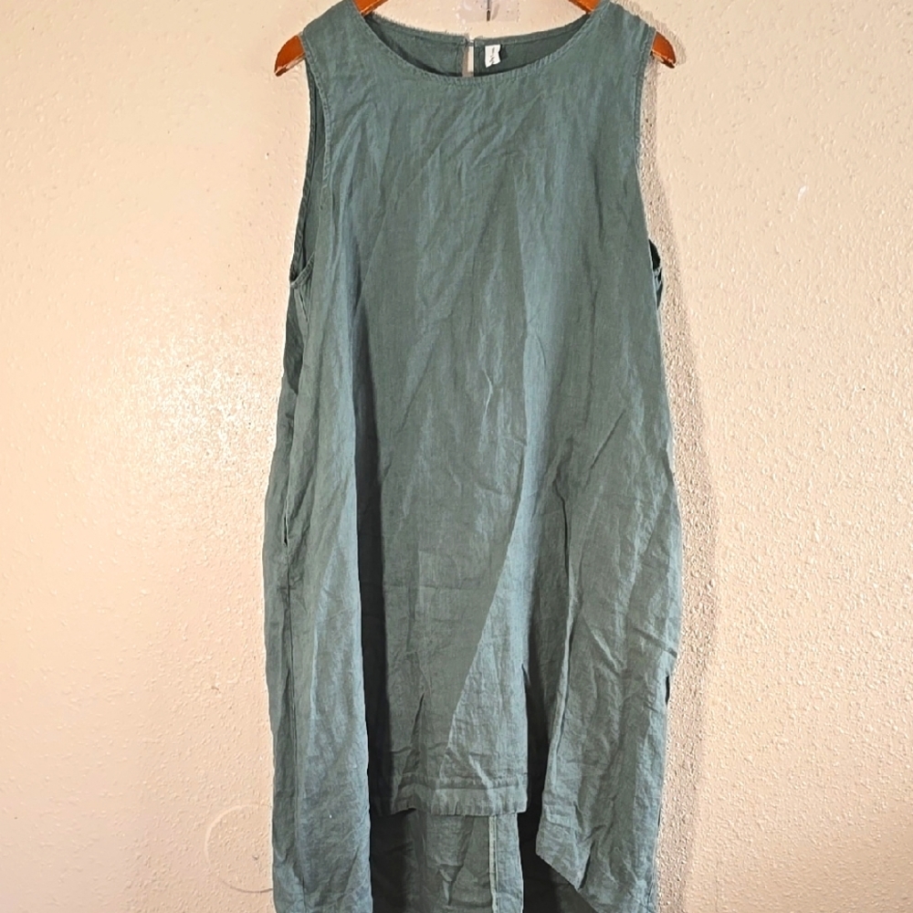 Amazhiyu Sleeveless Teal Linen Dress